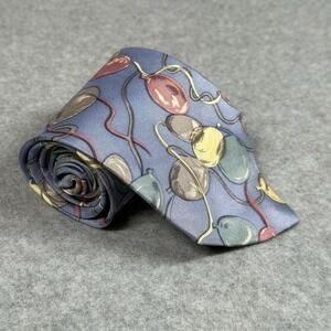 Vintage Balloon Print Novelty Tie Blue Silk Party Fun Wide Tie 90s 58x3.75in